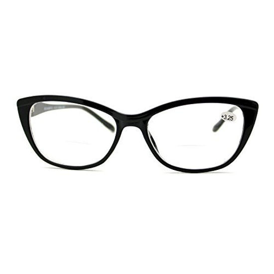 Picture of Clear Lens Glasses With Bifocal Reading Lens Womens Rectangular Cateye Black +1.25