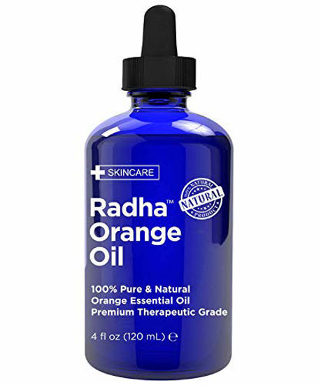 Picture of Radha Beauty -100% Pure Orange Essential Oil - Huge 4oz Bottle - Undiluted Therapeutic Grade - Cleanse Uplift and Focus