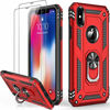 Picture of iPhone Xs Max Case with Tempered Glass Screen Protector,Military Grade 16ft. Drop Tested Cover with Magnetic Ring Kickstand Protective Phone Case for iPhone Xs Max Red