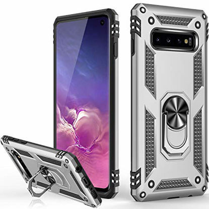 Picture of Galaxy S10 Case,(NOT for Big S10 + Plus),Military Grade 16ft. Drop Tested Cover with Magnetic Ring Kickstand Compatible with Car Mount Holder,Protective Phone Case for Samsung Galaxy S10 Silver