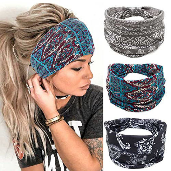 Picture of Gortin Boho Headbands Leopard Hair Bands Knoted Turban Headband Stretch Twist Head Wraps Stripe Cloth Head Bands for Women and Girls 3 Pcs (Trendy)