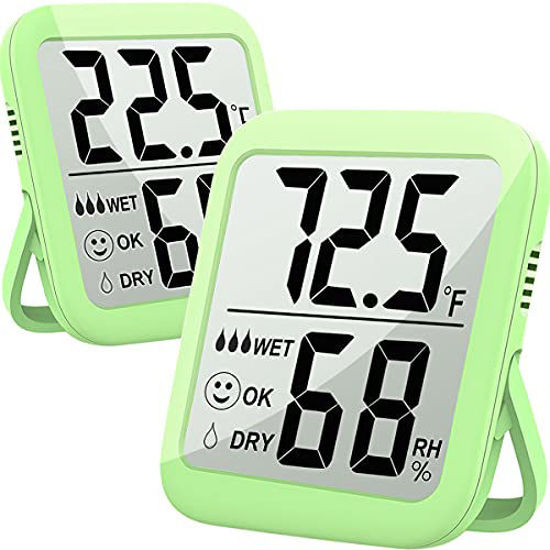 Humidity Gauge, 2 Pack Max Indoor Thermometer Hygrometer Humidity Meter Temperature and Humidity Monitor with Dual Sensors for Bed Room, Pet Reptile