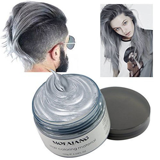 Picture of Hair Coloring Wax, Disposable Instant Matte Hairstyle Mud Cream Hair Pomades for Kids Men Women to Cosplay Nightclub Masquerade Transformation (Ash Grey)