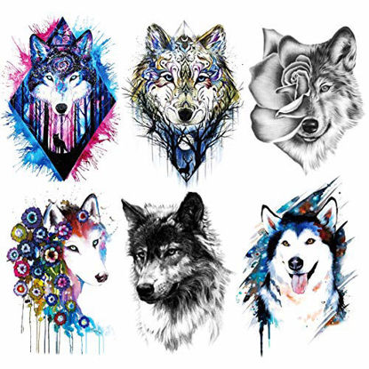 Picture of Fake Wolf Arm Tattoos, 6-Sheet Large Black Henna Wolf Half Arm Sleeve Temporary Tattoo Stickers for Adults Men Women Girls Kids Halloween Parties Makeup