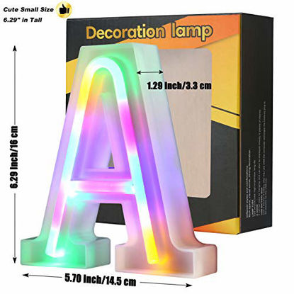 Picture of WARMTHOU Neon Letter Lights 26 Alphabet Letter Bar Sign Letter Signs for Wedding Christmas Birthday Partty Supplies,USB/Battery Powered Light Up Letters for Home Decoration-Colourful A