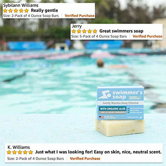 Picture of Swimmer's Soap by Newton Bay - All Natural Aloe Bar Soap to Gently Wash Away Chlorine After Swimming (Single 4 Ounce Soap Bar)