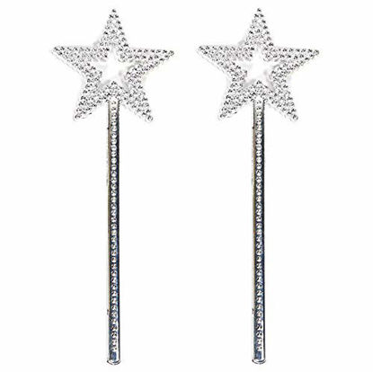 Picture of GIYOMI Star Wand, 2 Pieces 13 Inches Silver Fairy Princess Angel Wand Sticks for Girls Costume Birthday Party Wedding Halloween Christmas Cosplay-Fairy Wand For children over 36 months of age