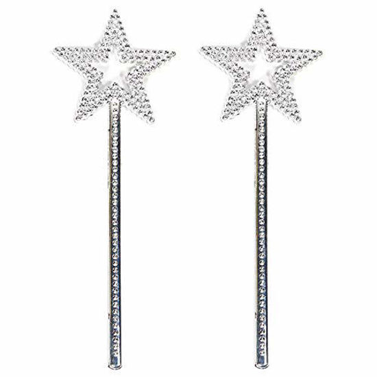 Picture of GIYOMI Star Wand, 2 Pieces 13 Inches Silver Fairy Princess Angel Wand Sticks for Girls Costume Birthday Party Wedding Halloween Christmas Cosplay-Fairy Wand For children over 36 months of age