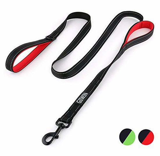 Picture of JEWOSTER Heavy Duty Dog Leash - 2 Handles by Padded Traffic Handle for Extra Control, 6foot Long - Perfect for Medium to Large Dogs (6 ft, Black Red)