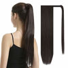 Picture of BARSDAR 24 inch Ponytail Extension Long Straight Wrap Around Clip in Synthetic Fiber Hair for Women - Darkest Brown