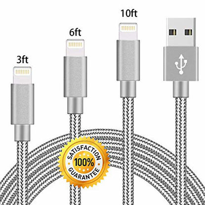 Picture of SUPWISER MFi Certified iPhone Charger cord 3 Pack 3.3/6.6/10 ft High-Speed Nylon Braided Cable Compatible iPhone 12 Pro Max 11 Pro Xr Xs Max 10 8 Plus 7 6 6s 5c,SE 2020,iPad