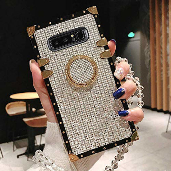 Picture of Compatible for Samsung Galaxy Note 10 Plus Case,Babemall Elegant Premium Bling Square Protective Shock Absorption Metal Decoration Corner Back Case with Crystal Strap (Silver)