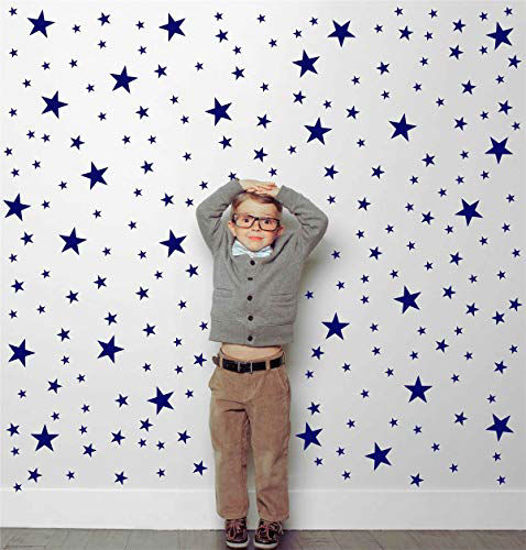 Picture of DXLING 174pcs Mixed Size Star Wall Stickers Home Decor Bedroom Removable Nursery Wall Decals Kids DIY Art Decal Gold White Black Star Wall Sticker JW343 (Navy Blue)