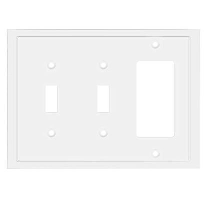 Picture of Modern Edge Decorative Wall Plate Switch Plate Outlet Cover, Durable Solid Zinc Alloy (Double Toggle/Single Decorator, White)