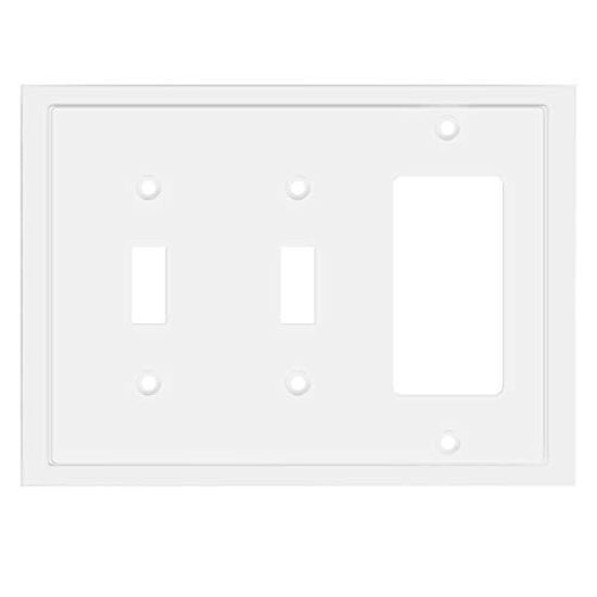 Picture of Modern Edge Decorative Wall Plate Switch Plate Outlet Cover, Durable Solid Zinc Alloy (Double Toggle/Single Decorator, White)