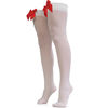 Picture of Skeleteen Bow Accent Thigh Highs - White Over the Knee High Stockings with Red Satin Ribbon Bow Accent for Women and Girls