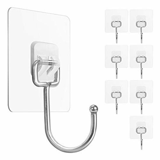 GetUSCart- Large Adhesive Hooks 22Ib(Max), Waterproof and Rustproof Wall  Hooks for Hanging Heavy Duty, Stainless Steel Towel and Coats Hooks to use  Inside Kitchen, Bathroom, Home and Office, 8Pack
