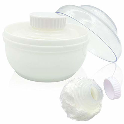 Picture of Storage Body Powder Container, Large 3.5" Fluffy Body After-Bath Powder Case, Baby Care Face/Body Villus Powder Puff Box, Makeup Cosmetic Talcum Powder Container with Hand Holder (White)