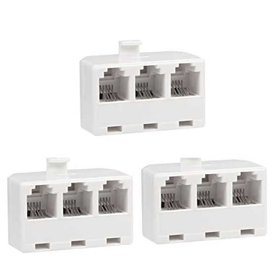 Picture of Duplex Jack Phone Wall Adapter-1 to 2 Modular Wall Jack Phone Line RJ11 Converter Adapter Splitter for Home Office ADSL DSL Fax Model Cordless Phone System (3 Way Splitter(3Pack)