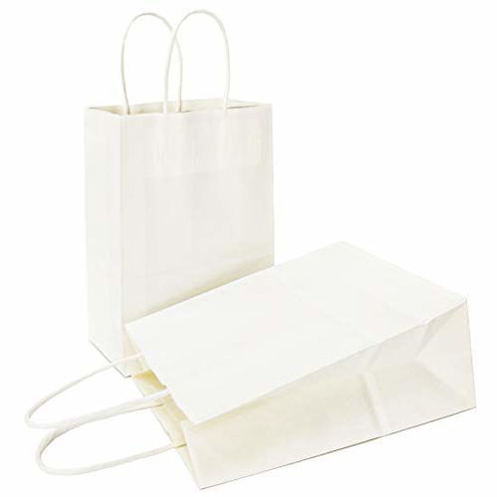 Picture of AZOWA Gift Bags White Kraft Paper Bags with Handles (5 x 3.1 x 8.2 in, White, 12 CT)