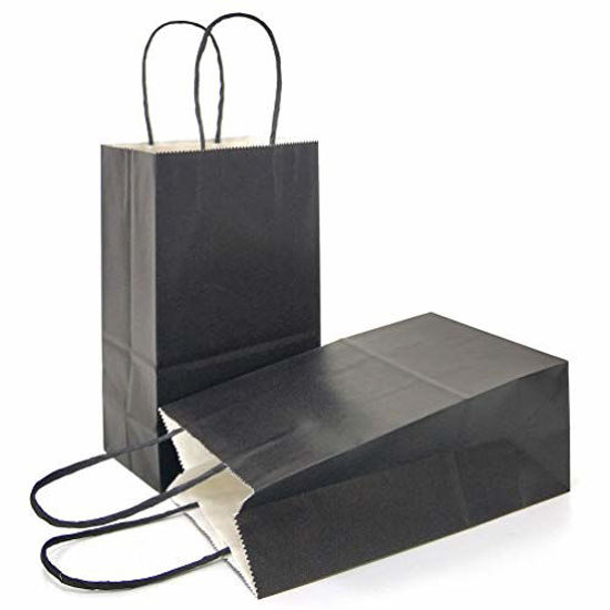 Picture of AZOWA Gift Bags Black Kraft Paper Bags with Handles (Black, 12 Pcs, 5 x 3.1 x 8.2 in)