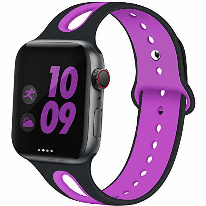 Picture of EXCHAR Compatible with Apple Watch Band 44mm 42mm Breathable Sport Bands Soft Silicone Strap Replacement Band for iWatch Series 4/3/2/1 for Women and Men M/L Black Purple