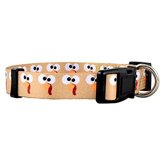 Picture of Native Pup Thanksgiving Dog Collar, Cute Fall, Autumn, Turkey Holiday Design, Adjustable Nylon Small, Medium, Large (Turkey Face, Medium)