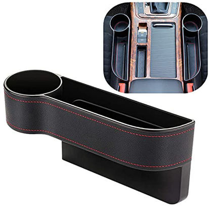 Picture of Car Seat Gap Filler Organizer Between Front seat car Organizer and Storage Box, Auto Premium PU Leather Console with Cup Holder, Car Pocket for Interior Essentials (for Driver Side)