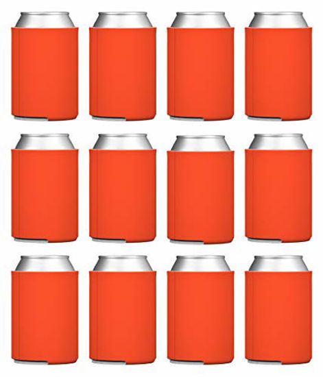 Picture of TahoeBay Blank Beer Can Coolers, Plain Bulk Collapsible Foam Soda Cover Coolies, Personalized Sublimation Sleeves for Weddings, Bachelorette Parties, HTV Projects (Bright Orange)