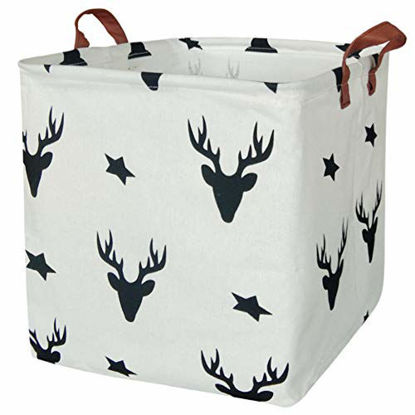 Picture of BOOHIT Square Storage Box Basket,Canvas Fabric Toy Collapsible Storage Organizer Bin,PE Waterproof Storage Box,Laundry Basket for Kid Rooms,Playroom,Shelves,Toy Basket,Gift Basket (Deer head)