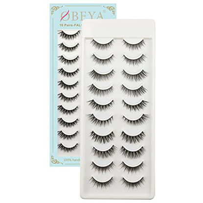 Picture of Obeya Natural False Lashes 10 Pairs False Eyelashes 100% Handmade Natural Cat Eye Lashes Easy to Apply Lightweight & Soft Fake Lashes Reusable lashes (006 Style)