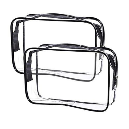 Picture of Clear Toiletry Bag Quart Size Bag 2Pcs Travel Makeup Cosmetic Bag PVC Toiletries Cosmetic Pouch for Women Men (M)