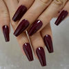 Picture of ALLKEM Dark Maroon Medium Long Coffin Press on False nails tips 20 pcs full cover