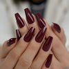 Picture of ALLKEM Dark Maroon Medium Long Coffin Press on False nails tips 20 pcs full cover