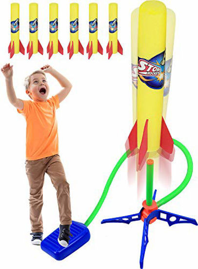 Picture of Kiddie Play Rocket Launcher for Kids to Stomp on with 6 Rockets Outdoor Toys Gift for Boys and Girls Ages 6 Years and Up