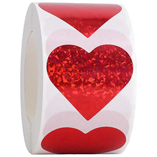 500 Large Red Heart Shaped Stickers on A Roll (1 Roll/500 Stickers)
