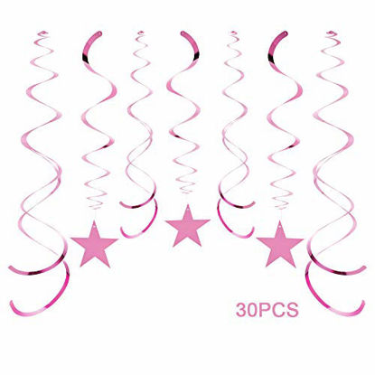 Picture of AimtoHome Party Star Swirl Decorations, Pink Foil Ceiling Hanging Swirl Decorations with Star, Whirls Decorations for Birthday | Wedding | Anniversary | Graduation Party Supplies, Pack of 30