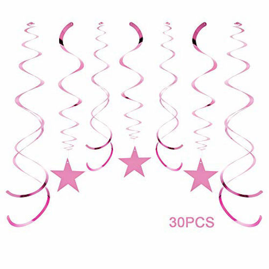 Picture of AimtoHome Party Star Swirl Decorations, Pink Foil Ceiling Hanging Swirl Decorations with Star, Whirls Decorations for Birthday | Wedding | Anniversary | Graduation Party Supplies, Pack of 30