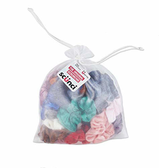 Picture of Scünci "The Original Scrunchie" Set of 20 Glam, Colorful Velvet Scrunchies in a Convenient Drawstring Storage Bag