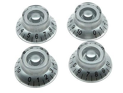 Picture of Dopro 4pcs Metric Custom Bell Knobs Top Hat Knob Silver w/Black Number for Epiphone Les Paul/Import Guitar Bass w/Coarse 5.8mm Split Pots