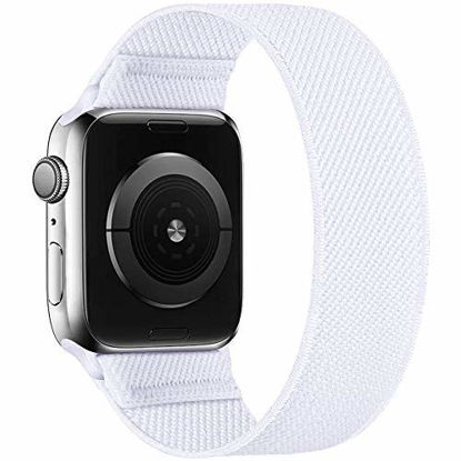 Picture of ENJINER Stretchy Nylon Solo Loop Bands Compatible with Apple Watch 38mm 40mm 41mm 42mm 44mm 45mm iWatch Series 7 6 SE 5 4 3 2 1 Strap, Sport Elastic Braided Women Men, 38/40/41mm S White