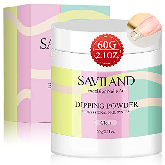 Picture of Saviland Clear Dip Powder - 2.1oz Nail Dip Powder Dipping Powder for French Nail Art Starter Manicure, Strengthen Nail, Easy for Nail Beginners to Use No Nail Lamp Needed