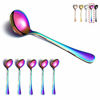 Picture of Rainbow Soup Spoons, Kyraton 6 Pieces Stainless Steel Round Spoons With Rainbow Titanium Plating, Colorful Dinner Spoon Table Spoon, Spoons Silverware Dishwasher Safe Set of 6