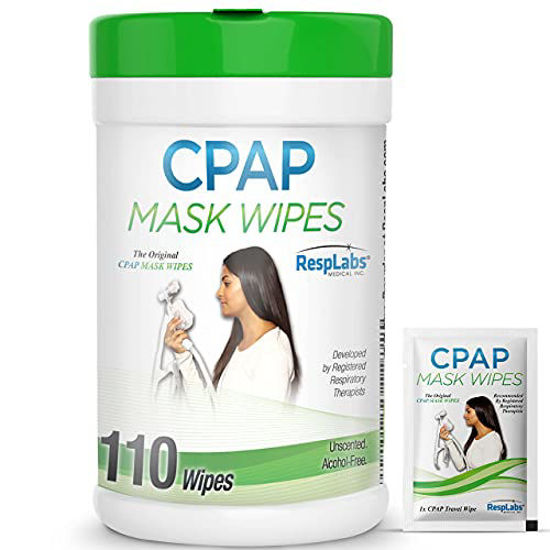 Picture of RespLabs CPAP Mask Wipes - 1x 110 Pack Bottle - Alcohol-free, Unscented and Gentle Cleansing for your CPAP Masks, Cushions and Other Supplies.