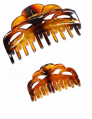 Picture of ACCGLORY Tortoise Shell Brown Large Plastic Hair Clips Strong Holding Powerful Amber Resin Hair Claws for Women Thick Hair (Arc-Brownish Red)