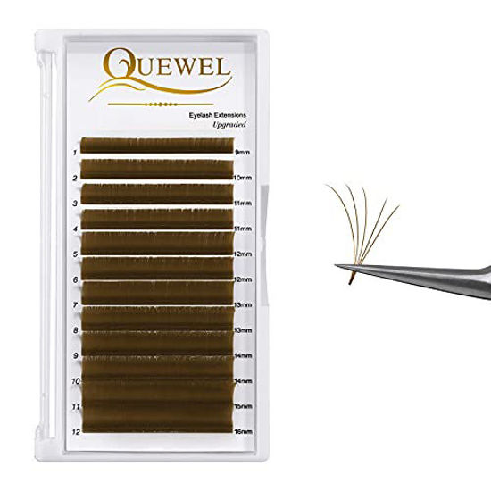 Picture of Easy Fan Volume Lashes .07 D Curl Brown Volume Lash Extensions 9-16mm Mixed Lash Tray Color Lashes Extension Self Fanning 2D-10D Volume Eyelash Extensions by QUEWEL (Brown 0.07 D 9-16mm)