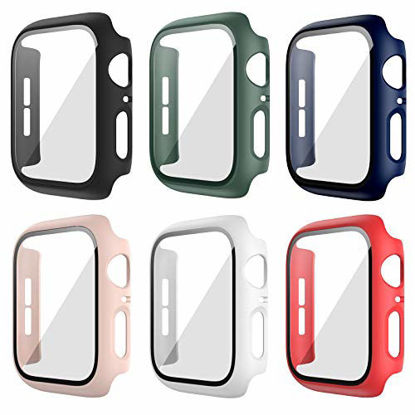 Picture of 6 Pack Hard Case Compatible for Apple Watch Series 3 42mm with Built-in Tempered Glass Screen Protector,JZK Thin Bumper Full Coverage Bubble-Free Cover for iWatch Series 3/2/1 42mm Accessories