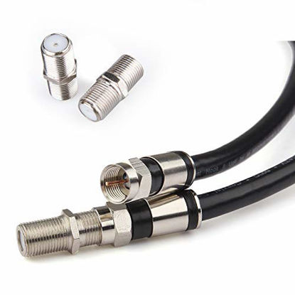 Picture of GTOTd Coaxial Cable (10 Feet) with RG6 Coax Cable Connector (and F-Type Cable Extension Adapter) White Coax Satellite TV 75 Ohm Cable ¡­