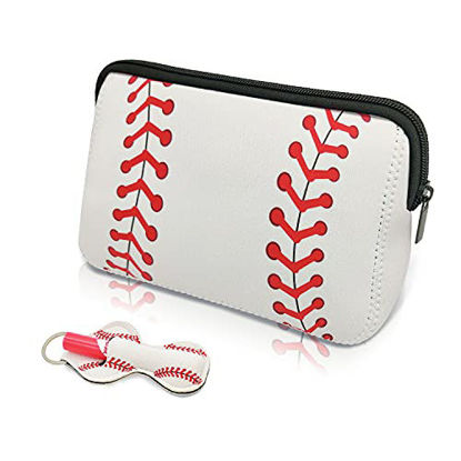 Picture of Baseball Cosmetic Bag Softball Waterproof Toiletry Makeup Organizer Case With Chapstick Holder Keychain For Women, Girls, Team Player Coaches