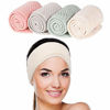 Picture of Whaline 4 Pack Spa Facial Headband Super Absorption Makeup Hair Wrap Adjustable Coral Fleece Hair Band Soft Towel Head Band for Face Washing, Shower Sports Yoga (Pea Green, Pink, Beige, Light Gray)